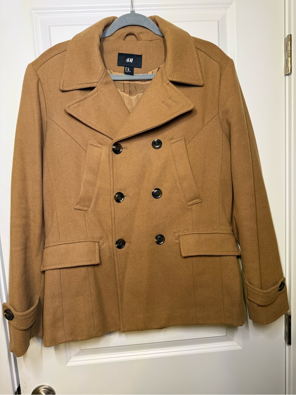 H&M Men's Double-Breasted Camel/Tan Pea Coat